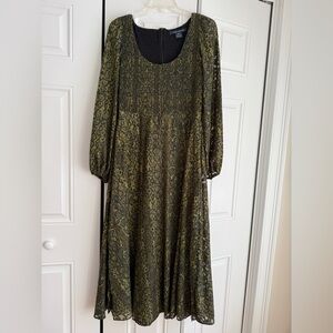 French Connection Olive Patterned Long Sleeve Dress
